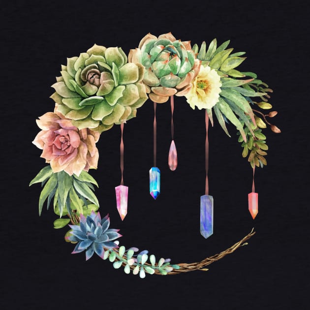 Crystal Crescent Moon With Succulents by LittleBunnySunshine